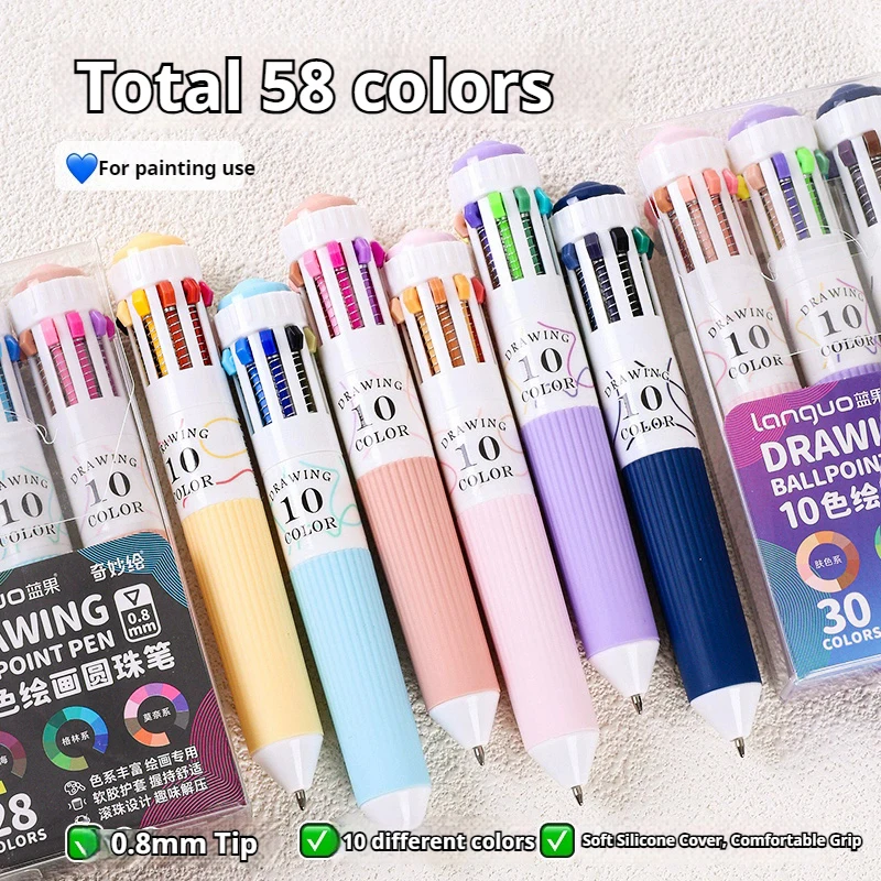 

LANGUO 10-in-1 Ballpoint Pens 28/30 Colors Retractable 0.8mm Multi-Color Drawing Writing Ballpoint Pens Student School Supplies