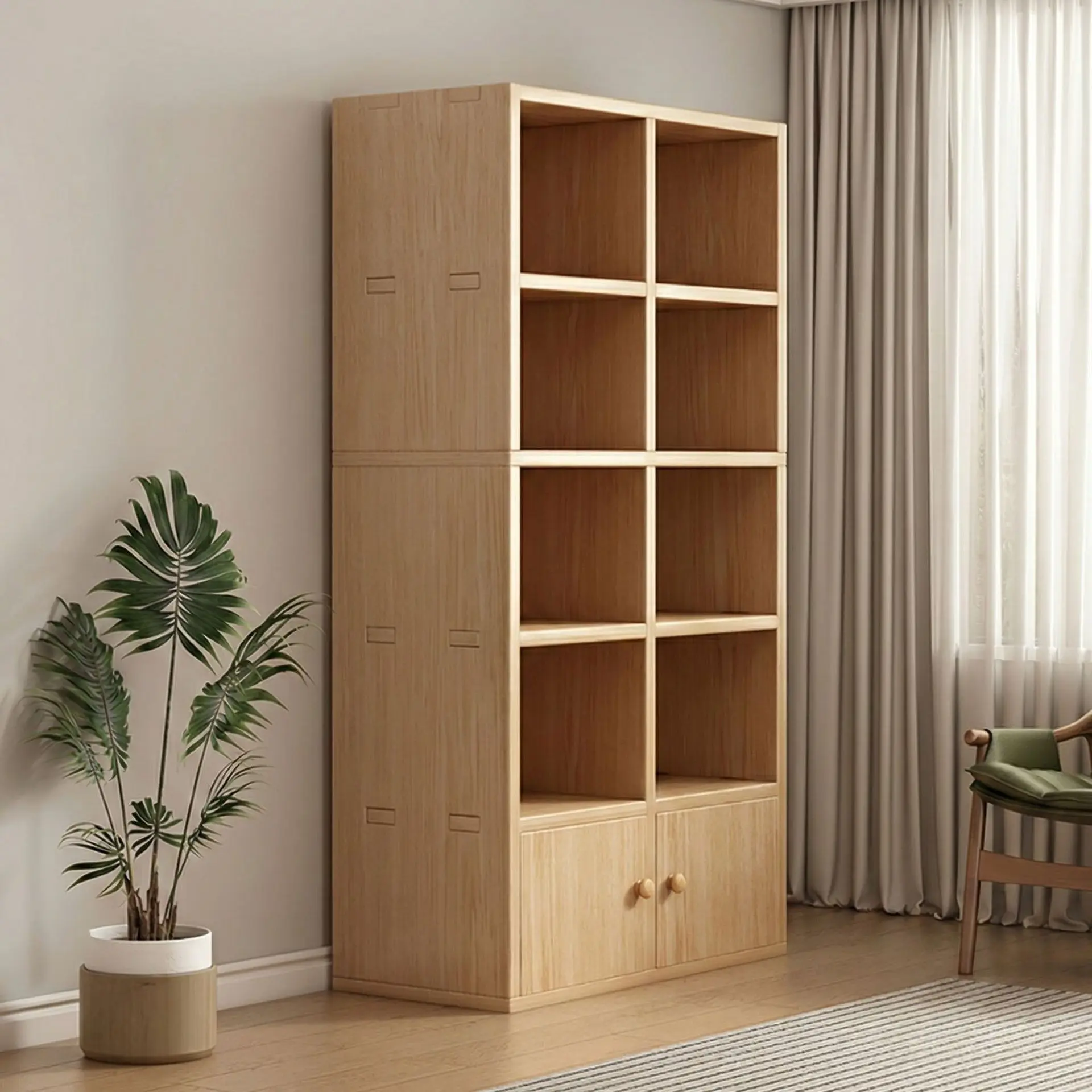 Solid wood bookcase cubicle cabinet, household integrated wall-mounted cabinet combination storage rack, student storage cabinet