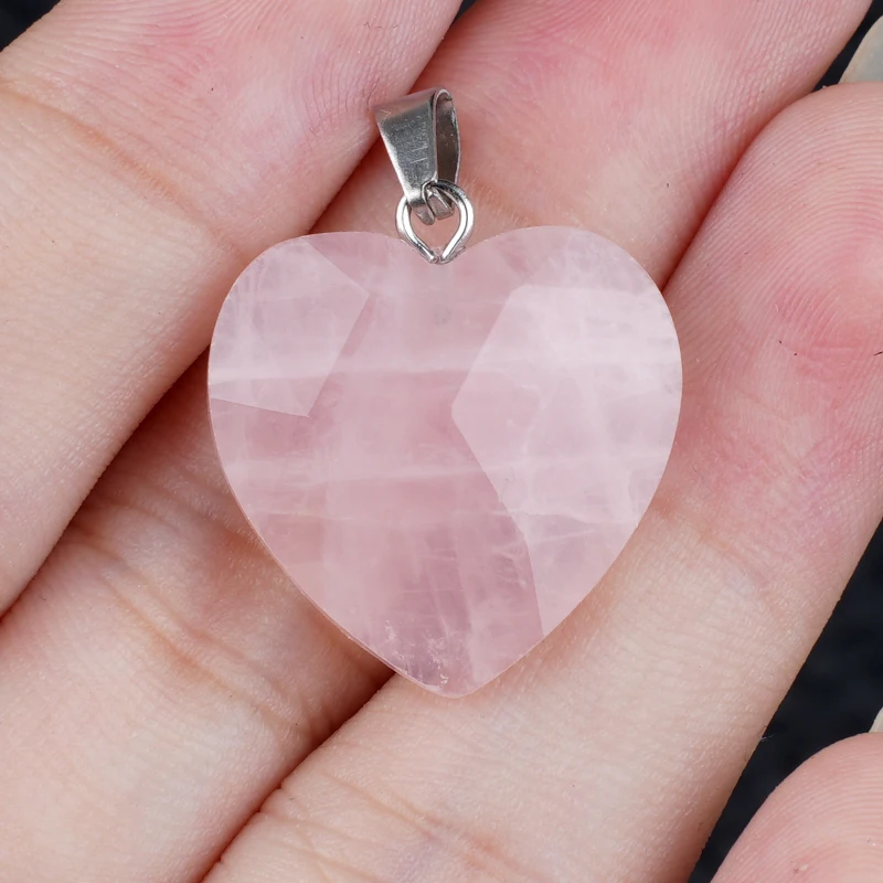 ارتفع الكوارتز 20 مللي متر الأوجه الحب القلب الأحجار الكريمة قلادة النساء الرجال اليدوية مشتهى كريستال قلادة حُليات المجوهرات #2