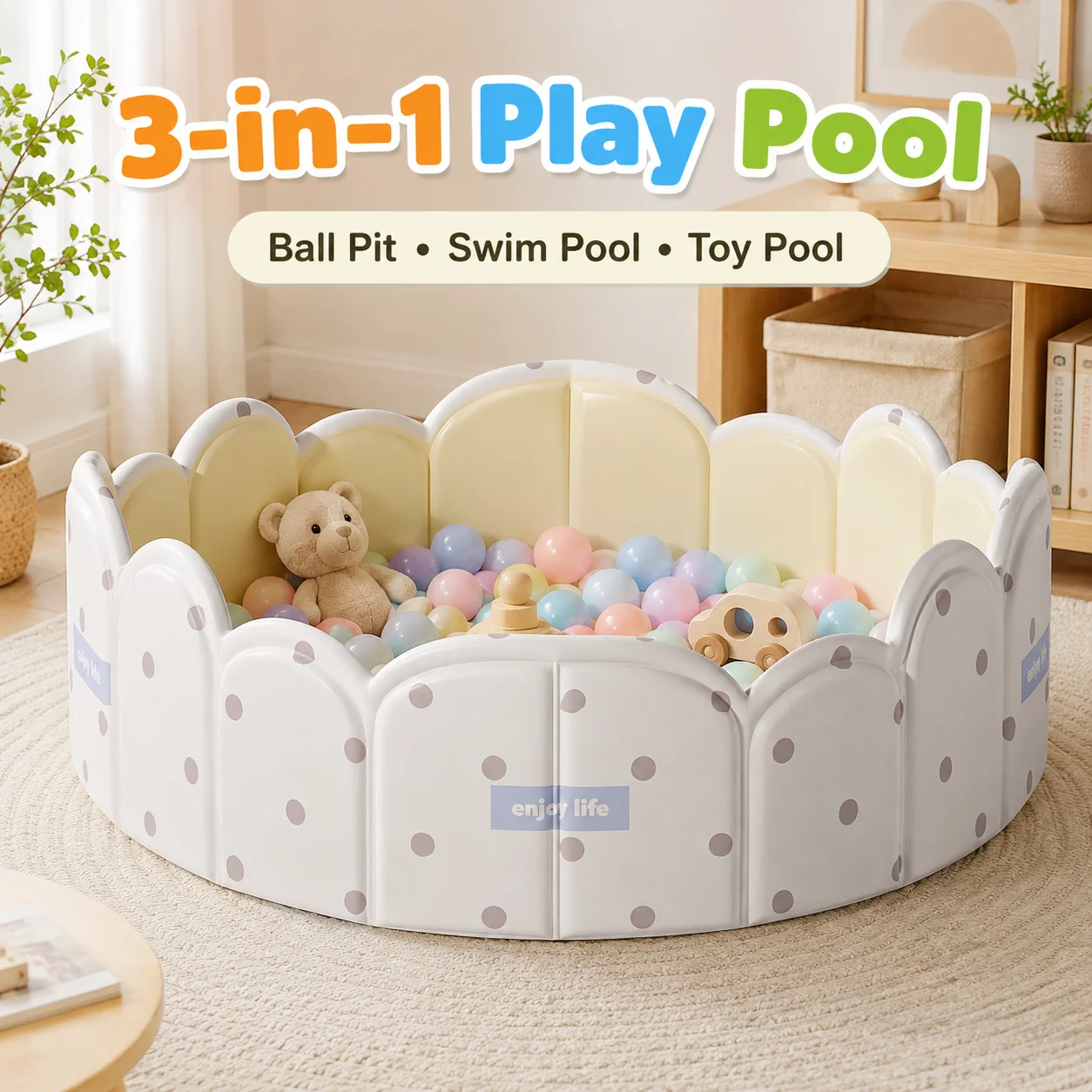Foldable Play Pool Ball Pit Soft Foam Indoor Play Zone Portable Toy Storage Pool Waterproof Easy Clean Fence
