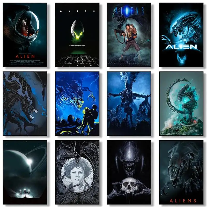 مطبوعات فنية جدارية قديمة لرائد فضاء أجنبي SciFi ، مثالية لديكور غرفة المعيشة ، ديكور المنزل #1