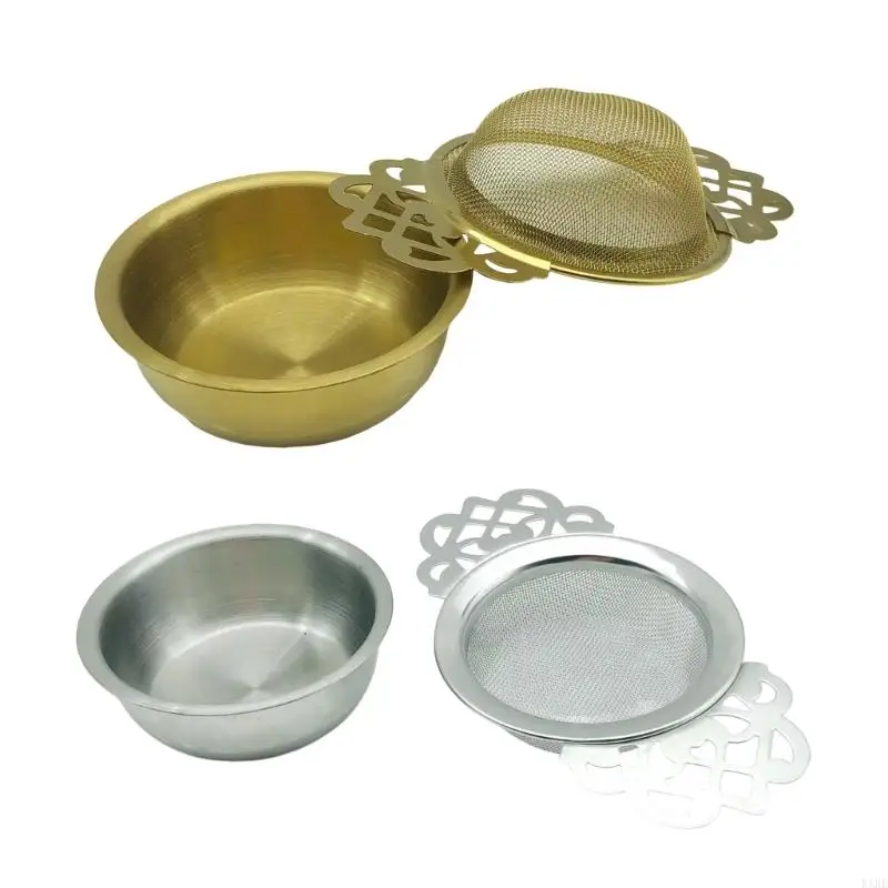 Tea Infuser Set 304 Metal Cup Basket with Rest Bowls, Fine Filter Design for Daily Tea Service and Desk Brewing KXRE