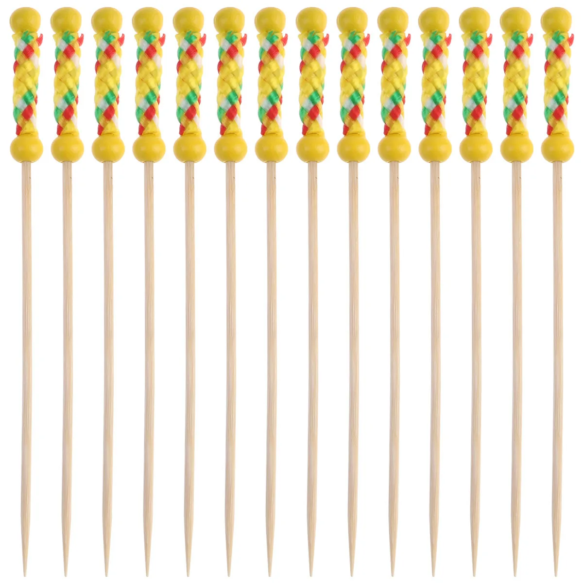 

100 Pcs Disposable Bamboo Stick Skewers Yellow Drink Pick Cocktail Picks for Drinks