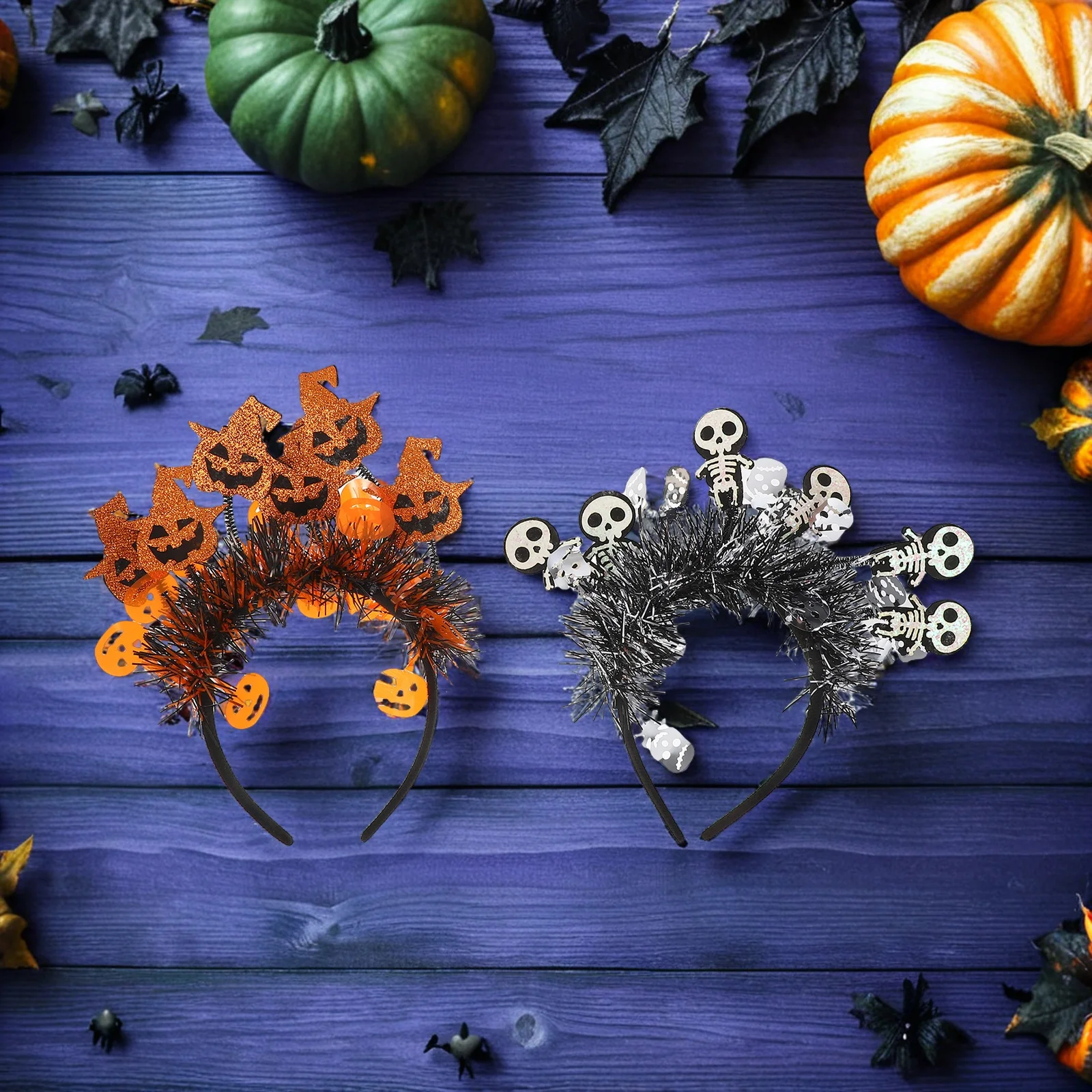 6Pcs Halloween Headband Spooky Tinsel Design with Pumpkin Spider Motifs for Women Girls Party Favors Photo Booth Props Accessory