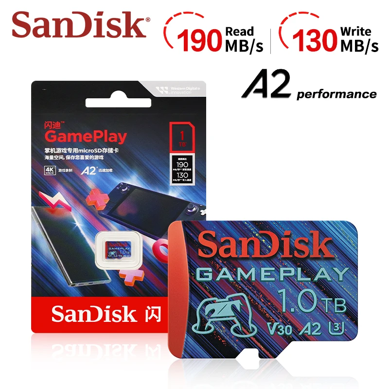 SanDisk الأصلي GamePlay بطاقة microSD C10 U3 V30 A2 1T 512G 256G 128G TF بطاقة الذاكرة ل 4K Gopro نينتندو سويتش لعبة خاصة