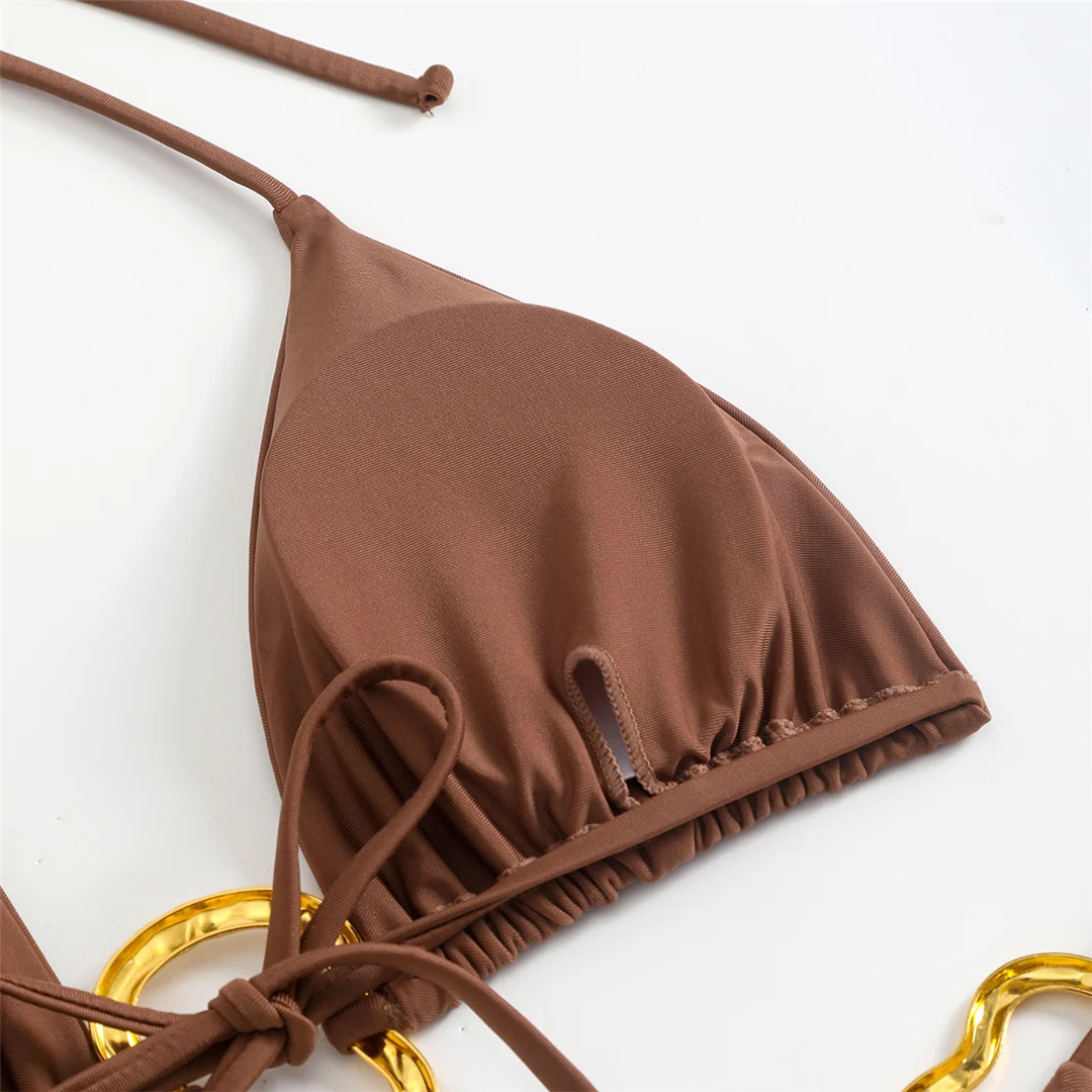 Mit Rock, Neckholder, Metallring, Bikini, Damen-Badebekleidung, Damen-Badeanzug, dreiteiliges Bikini-Set, gepolsterter Badeanzug, Badeanzug, Schwimmanzug V7068 – Detail 29