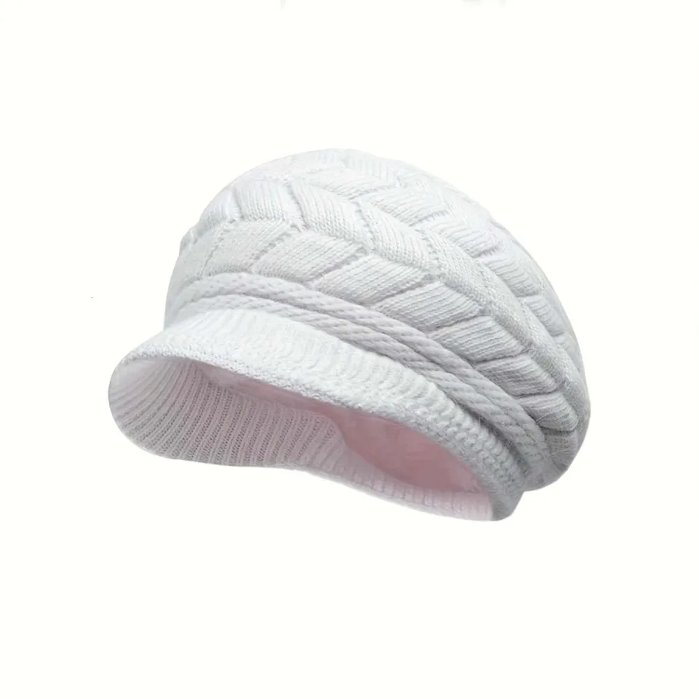 

Elegant Thicken Warm Striper Knitted Cap Winter Ear Protection Women Beret Cap Elastic Brim Caps Thicken Knit Hat Autumn Winter