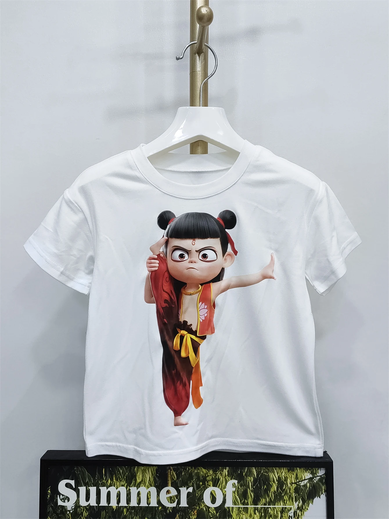 Sommer Jungen und Mädchen neue Nezha süße Cartoon trendige Hot Stamping Kurzarm T-Shirt vielseitige Kurzarm Top