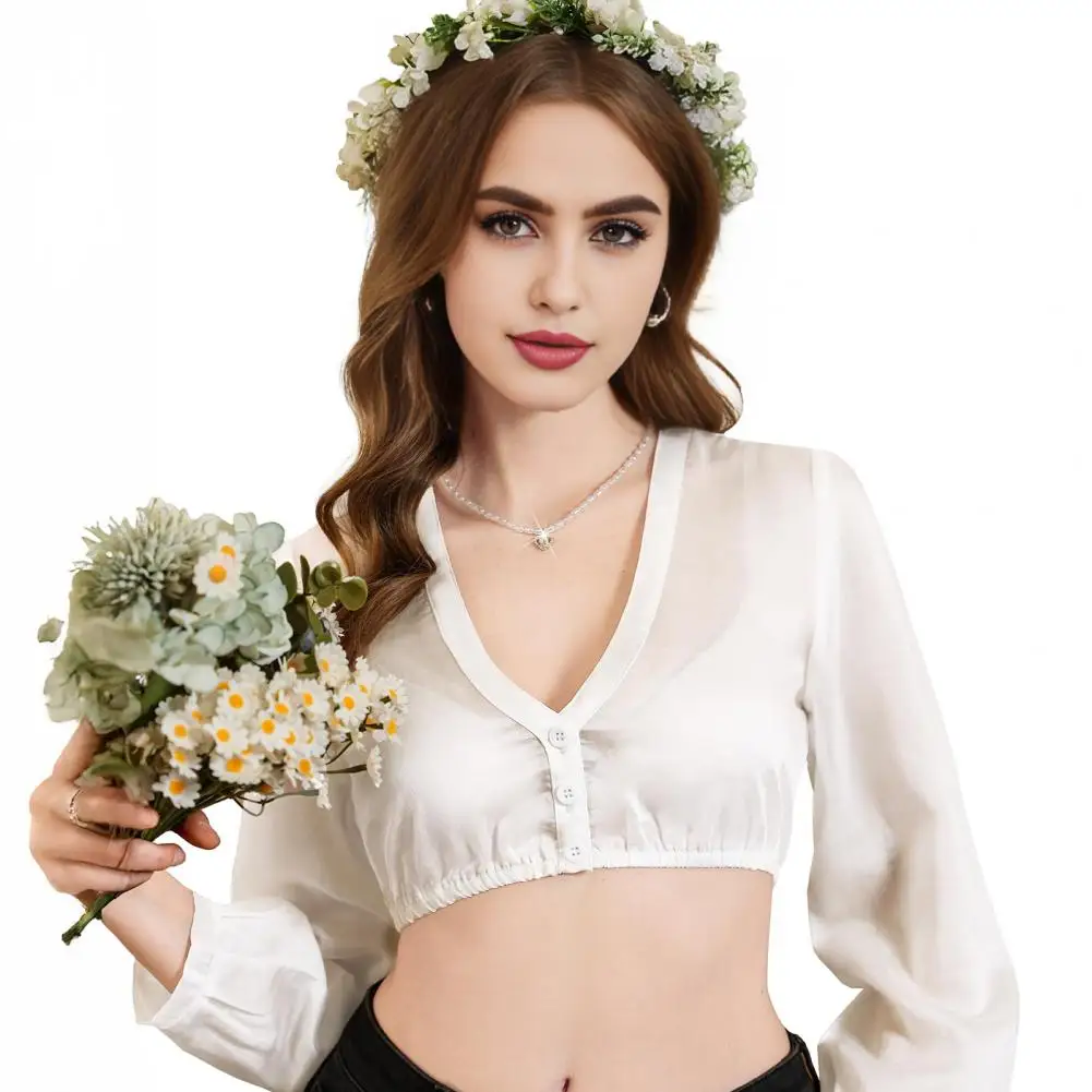 

Women Beer Shirt Traditional Oktoberfest Long Sleeve V-Neck Crop Tops Hollow Out Bavarian Oktoberfest Sexy Short Beer Shirt