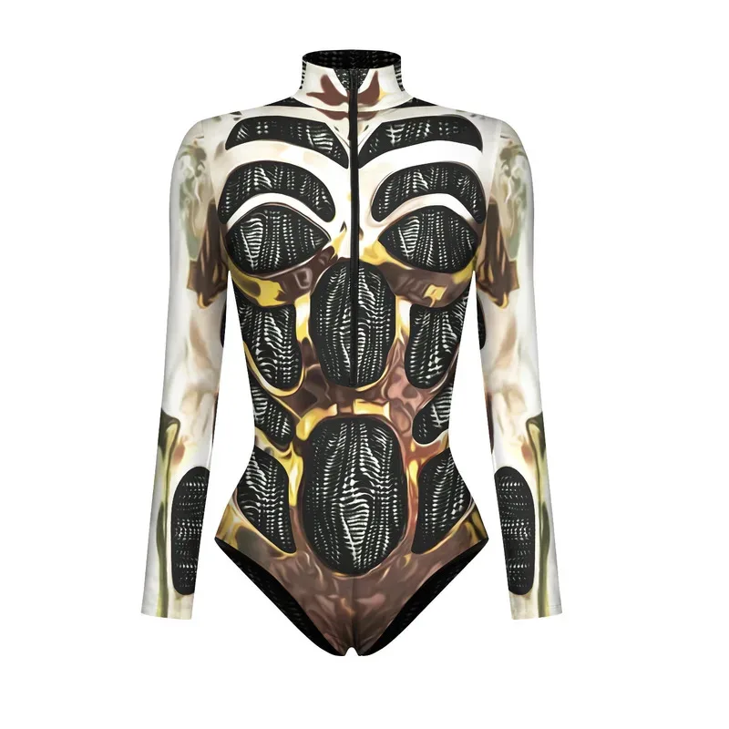 Mono de superhéroe, disfraz de Cosplay, armadura de Robot Zentai, estampado 3D, mono de manga larga con cremallera para mujer, traje de fiesta de Halloween, natación lf [5