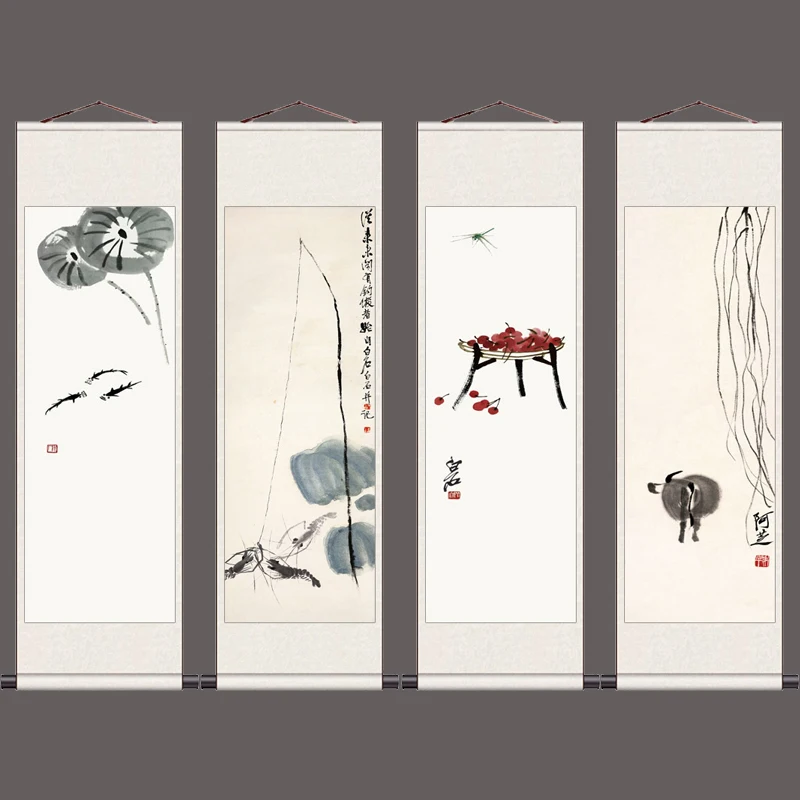 

Chinese Ink Flowers Canvas Scroll Paintings Posters Prints Wall Art Pictures for Living BedRoom Vintage Home Decor with Frame