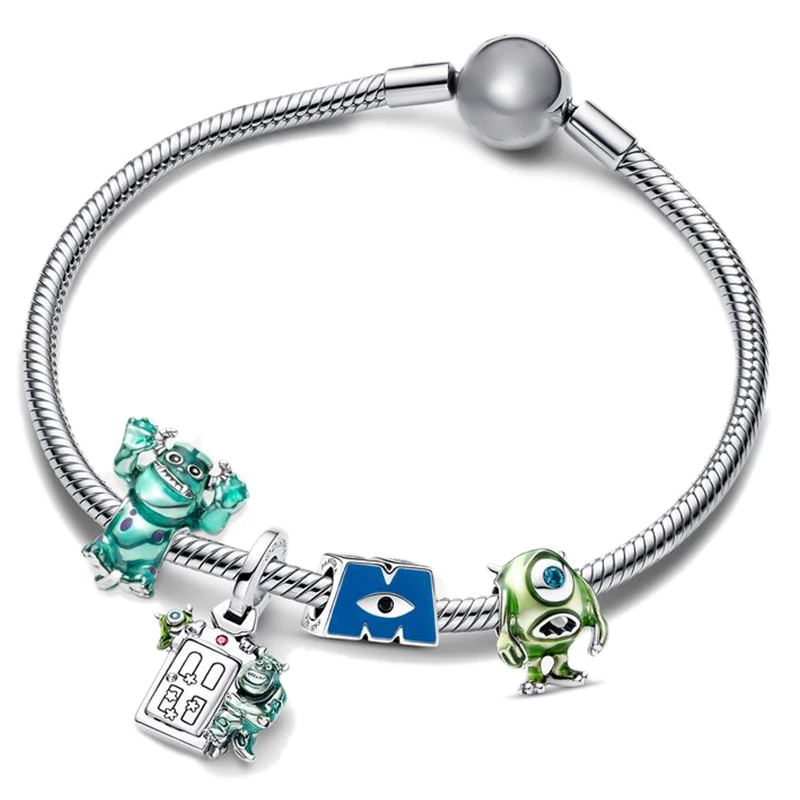 

Disney 925 Sterling Silver Round bead Snake Toggle Charm Bracelet For Women Fashion Original DIY Jewelry Accessories Gift