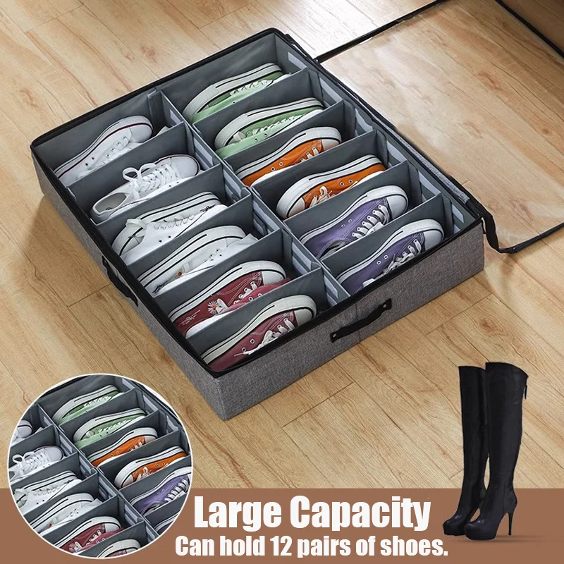 

Nonwoven Shoe Boxes Organizer Foldable Closet Cabinet Shoes Holder Transparent Underbed Dust-proof 12 Pairs Shoes Storage Bags