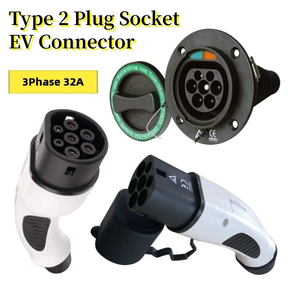 

EV Adapter Type 2 Female Plug Type 2 Male Plug Type 2 Male Socket Electric Vehicle Car Side EVSE Charging Connector 32A 3Phase