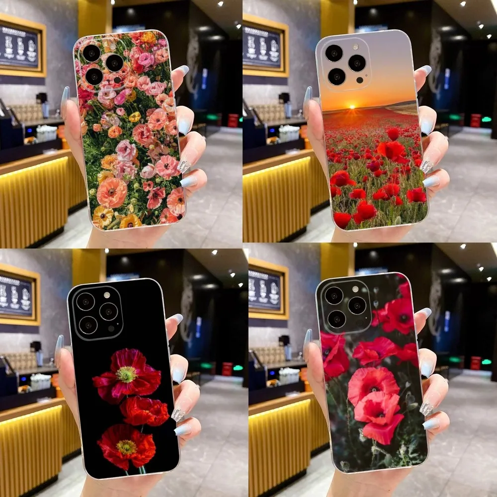 Poppy Flower Bloom  Phone Case For iPhone 15,14,13,12,11 Plus,Pro,Max,XR,XS,X,7,8 Plus,SE,Mini Transparent Soft Cover