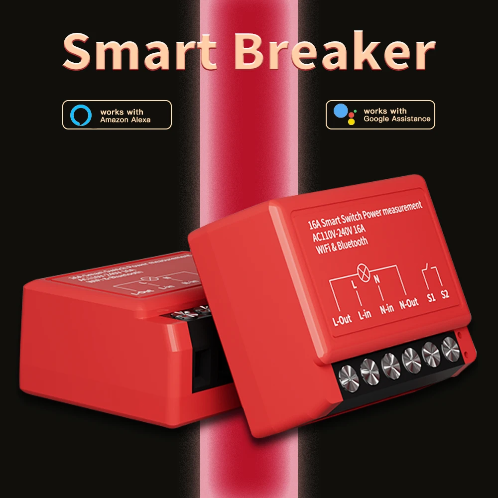 

1/ 2pcs Tuya Smart Switch 16A WIFI+BLE Power Measurement Switch Module DIY Timing Breaker Smart Life Google Alexa Voice Control
