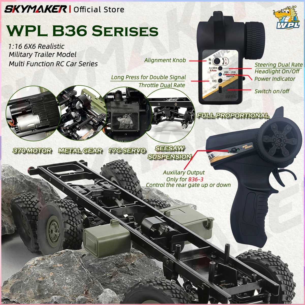 Plplaaoo – Kit Châssis Remorque Avec Réservoir Et Roue De Secours – Pièce Compatible Voiture RC WPL 1:16 (B24 B16 B36) – Accessoire DIY Pour Camion Militaire