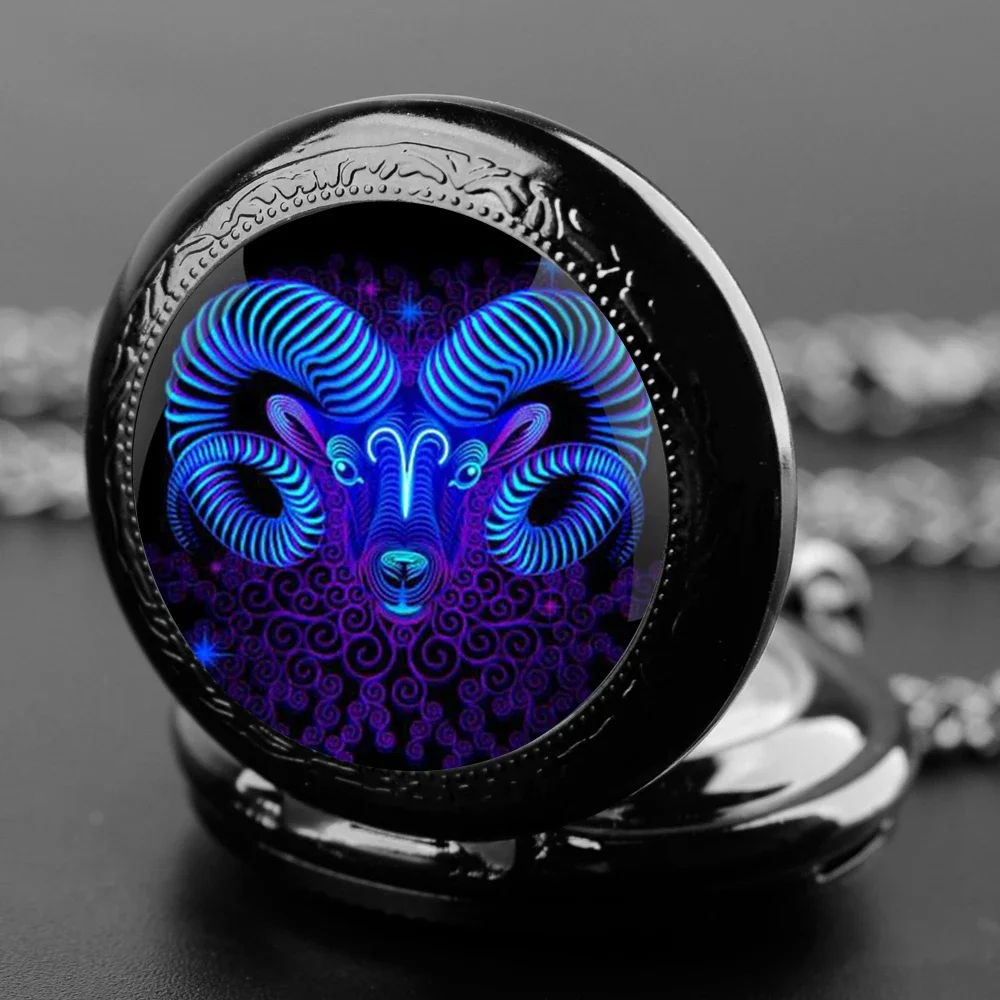 برج الحمل ستار علامة زجاج قبة خمر ساعة جيب كوارتز الرجال النساء الاطفال قلادة قلادة سلسلة ساعة ساحرة ساعة مجوهرات هدايا