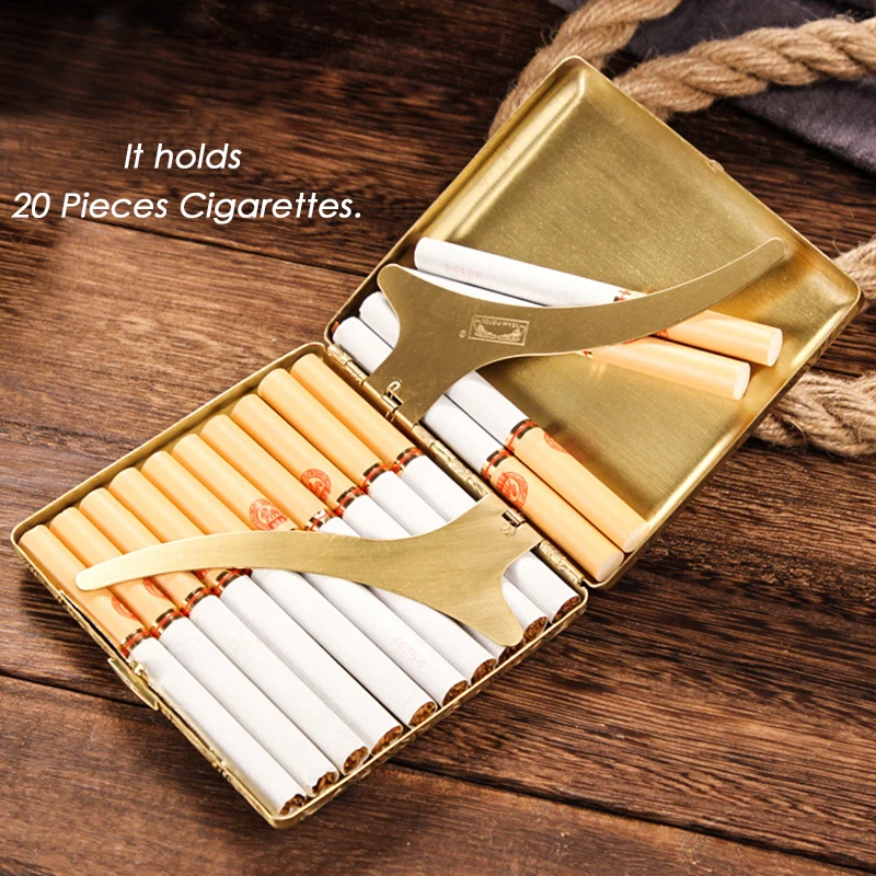 Retro Smoke Box Cigarette Case for 20 Man Cigarettes Copper Hand-carved Cigarette Flick Case Holder Smoking Tools Gifts with Box