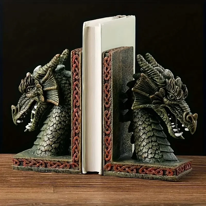 التنين كتاب نهاية الزخرفية التنين الدفتين خمر تمثال تنين رائع للأرفف الراتنج التنين كتاب سدادة للهدايا رف الكتب #2