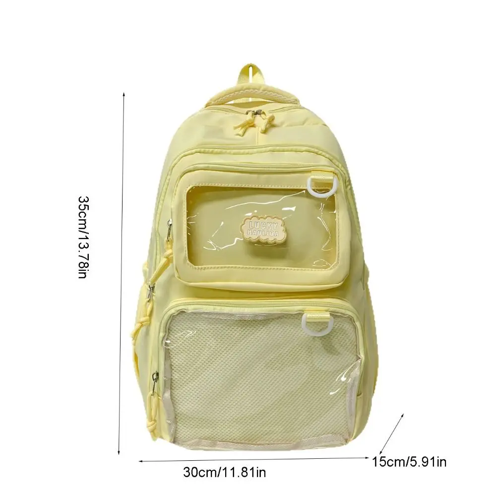 Solid Color Nylon Ita Backpack Durable Transparent Students School Bag Fixed Webbing Scratch Prevention Large Capacity Daypack