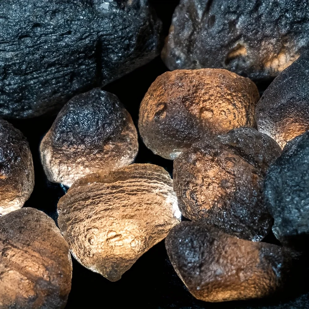 High-quality unpolished raw Agnimani iron meteorite with flame pearl stone - premium large black meteorite
