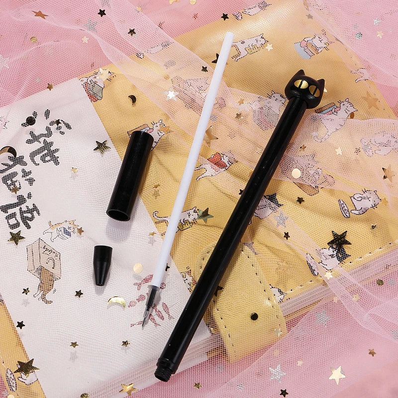 Bolígrafo de Gel de gato negro de dibujos animados Kawaii, bolígrafo neutro creativo y bonito a la moda, suministros escolares y de oficina, regalos de papelería para estudiantes, 10 Uds.