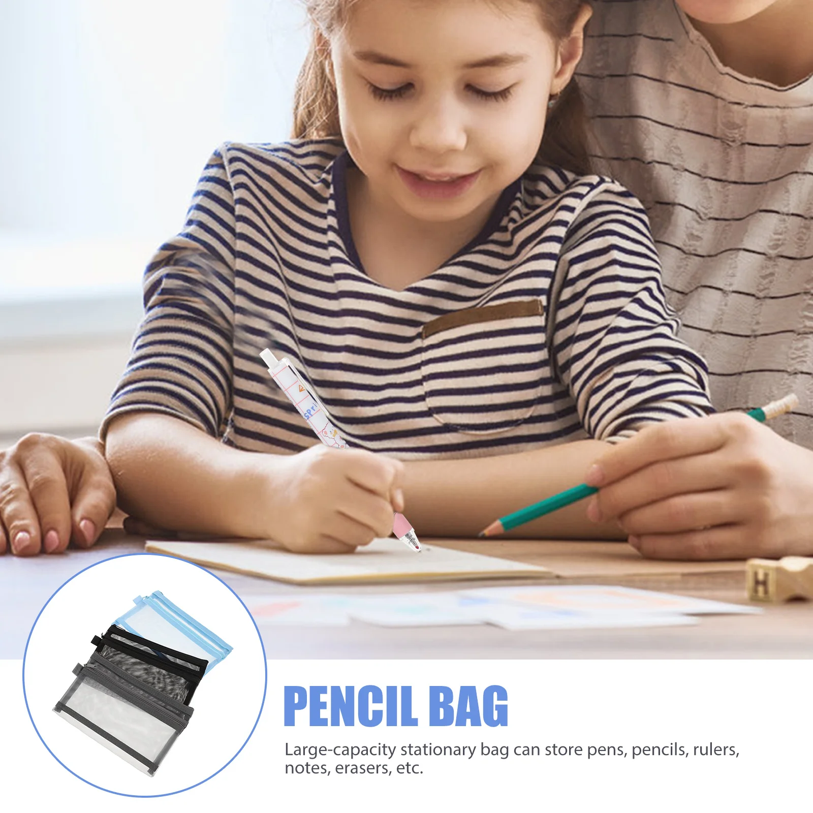 

3Pcs Portable Pencil Bag Large Capacity Multi-Function Pen Storage Case School Stationery Organizer Zipper Design