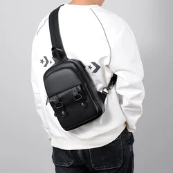 2024 Fashion PU Leather Small Backpack Lightweight Multifunction Men's Backpack Chest Bag Shoulder Bags For Men Crossbody Bags