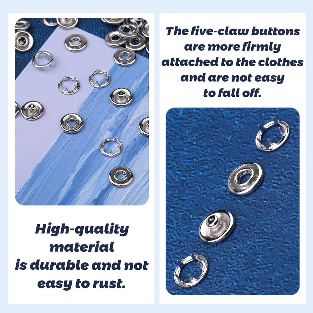 50 Sets 9.5mm Metal Silver Snaps Buttons Open Prong Snap Button Snap Fasteners Kit for Jeans, Fabric, Baby Clothing, DIY Craft - Image 3