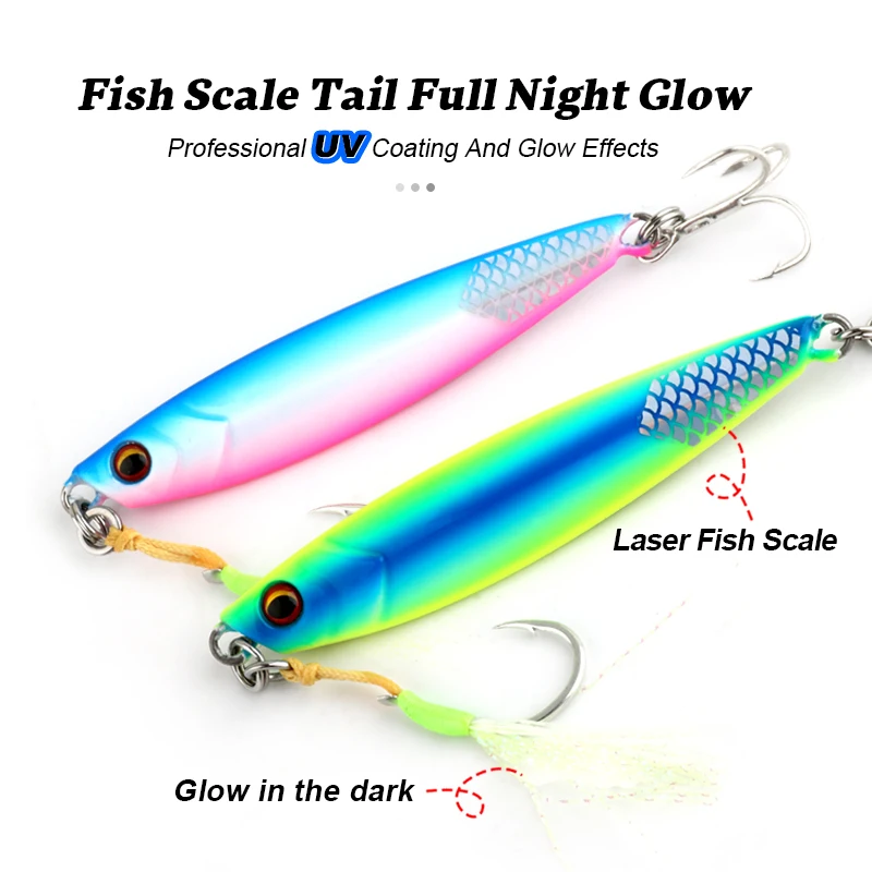 FJORD 20g 30g 40g 60g Metal Jig Shore Casting Hard Bait Scale Tail Night Glow Sea Fishing Lure Artificial Bait Fishing Equipment