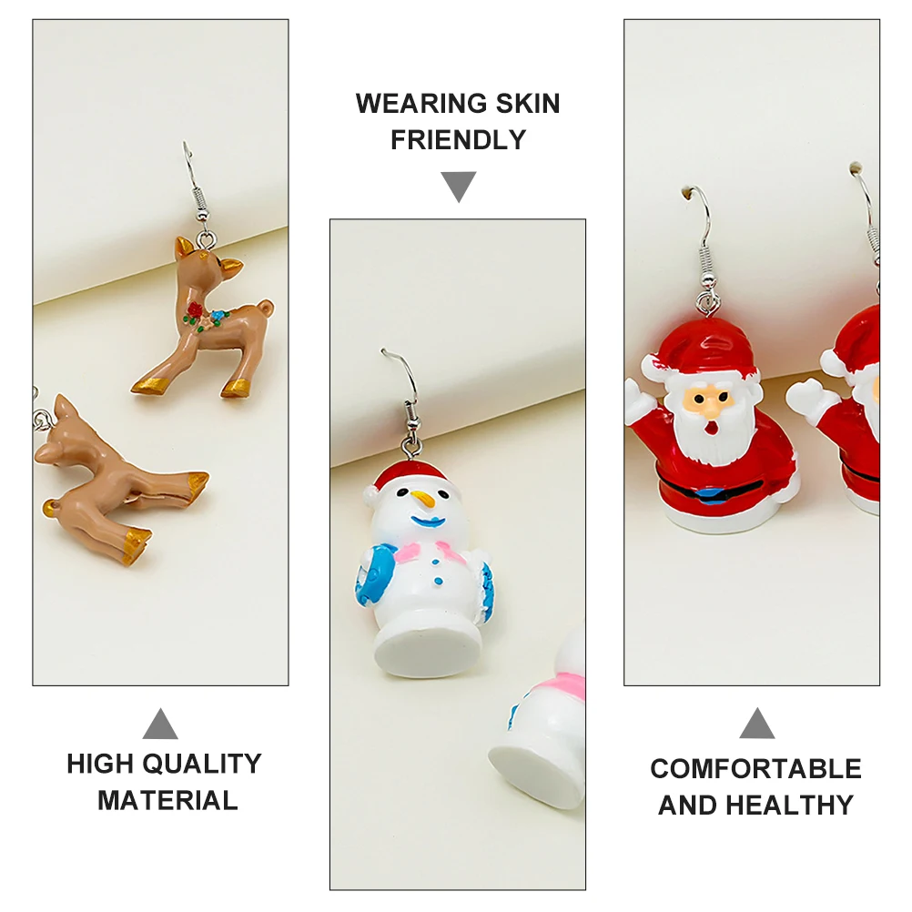 

Christmas Earrings Resin Santa Claus Snowman Patterns Xmas Women Earrings Bright Xmas Ear Decors Holiday Event Jewelries