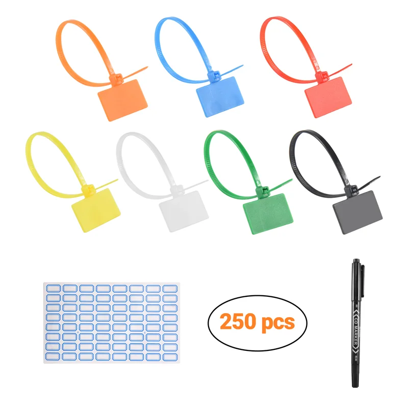 

250 Pcs 7Colors Nylon Cable Marker Ties Self-Locking Cord Write On Ethernet Wire Zip Mark Tags Nylon Power Marking Label-AA26