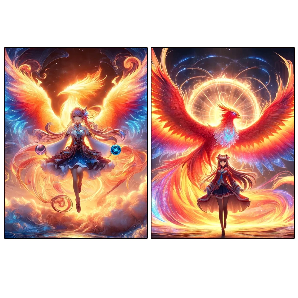 

New Diamond Painting Anime Cartoon Girl and Phoenix Mosaic 5D DIY Embroidery Cross Embroidery 2024 Home Decoration