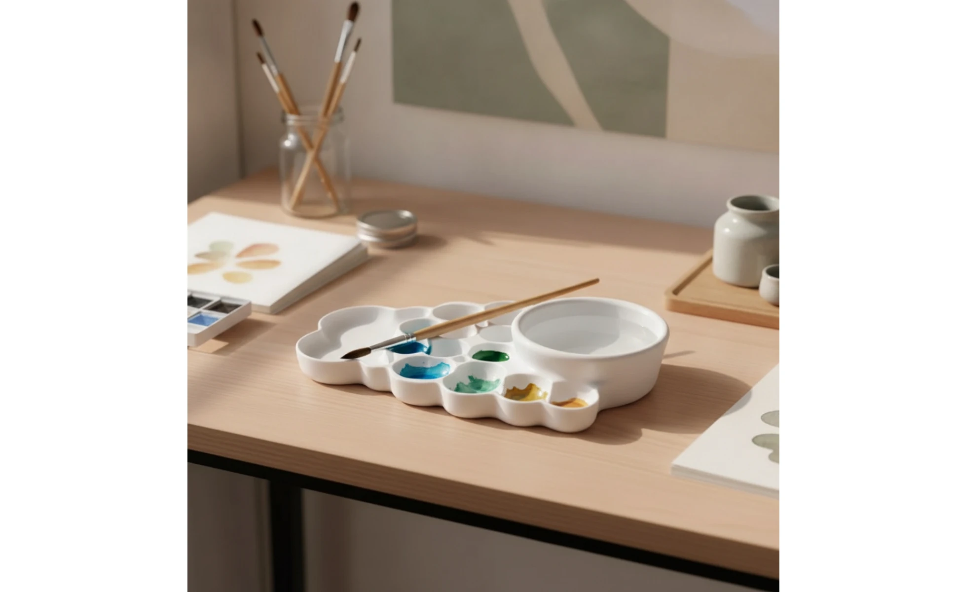 Cloud Paint Palette Long-Lasting Palette with Mixing Wells Art Supply Glossy Molded for Painters, Studio Painting, Sketching