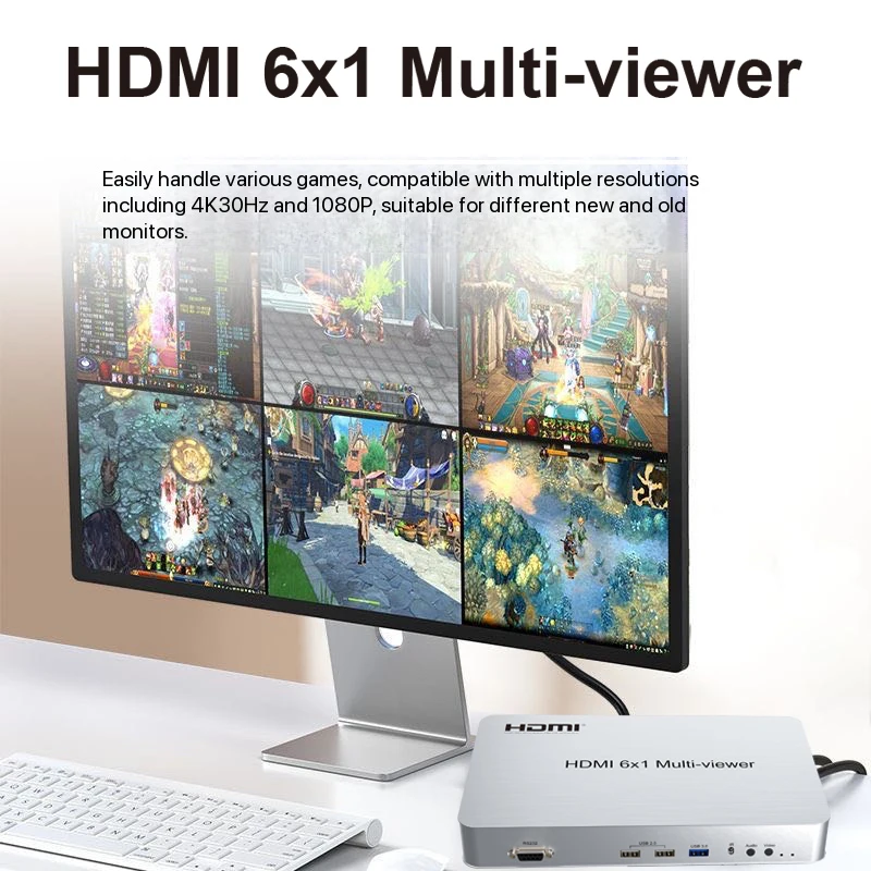 1080p 4K HDMI 6x1 Multi-viewer 6 in 1 Out Seamless Switch 5x1 4x1 3x1 2x1 Quad Screen Mode 2 3 4 6 Screen Non-stretch Non-deform