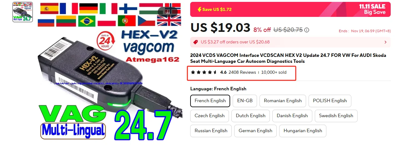 2025 VCDS VAGCOM Interface VCDSCAN HEX V2 Update 24.7 FOR VW For AUDI Skoda Seat Multi-Language Car Autocom Diagnostics Tools