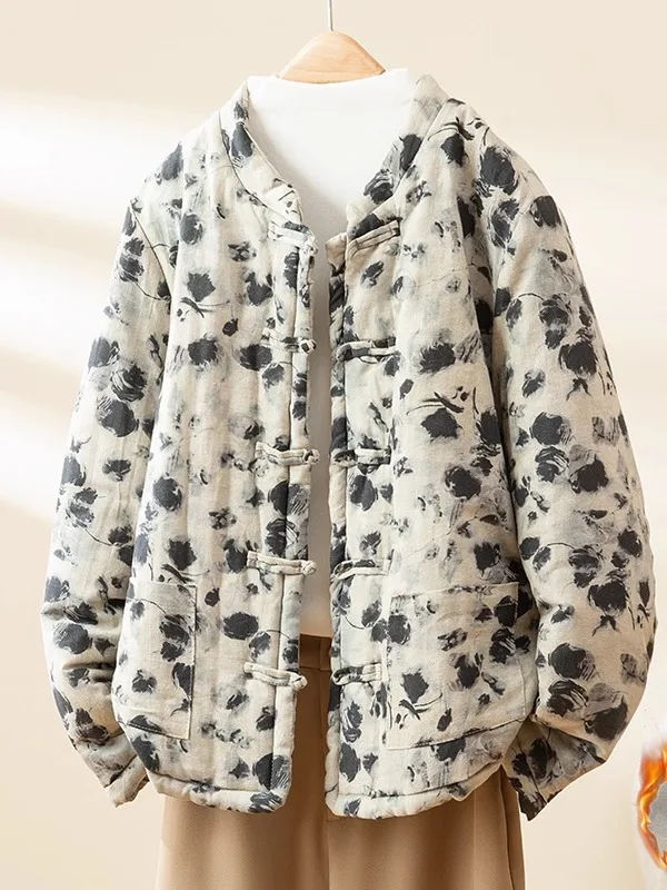 

Women's Cotton Padded Jaet Stand Collar Traditional Chinese Sle Vintage Outerwear Warm Thiened Cotton Clothes for Older...