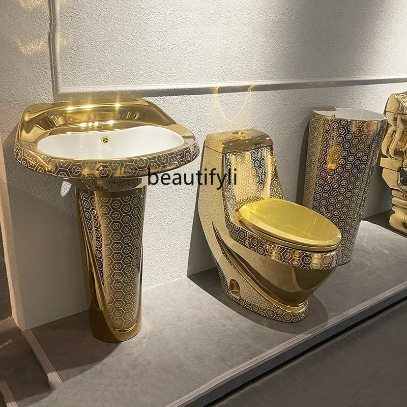 

Унитаз FG43 European Light Luxury Gold, унитаз Local Tyrant Gold, унитаз с гальваническим покрытием, умывальник-колонна Asmt5203