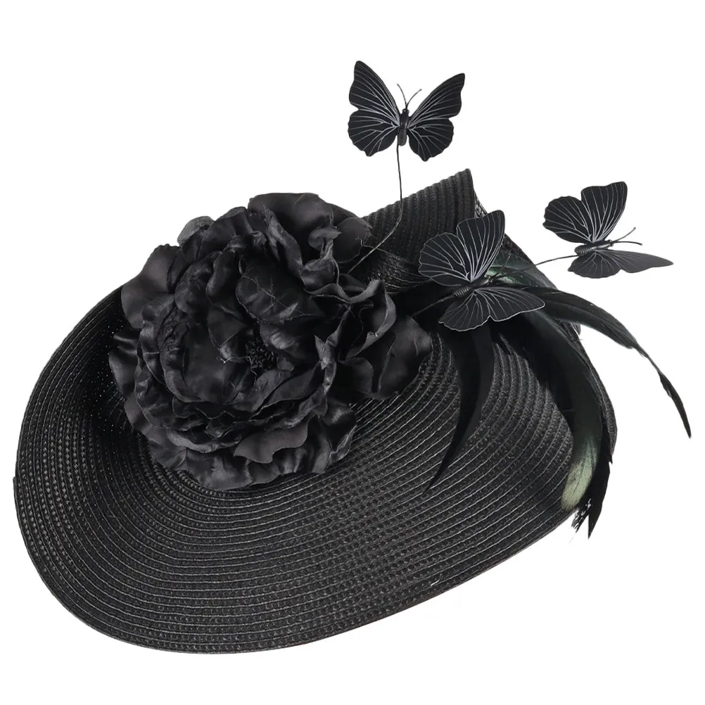 

Шикарная женская шляпка-фасцинатор с имитацией соломки и эффектным акцентом в виде бабочки, реквизит для фотосессий на девичник и вечерние вечеринки