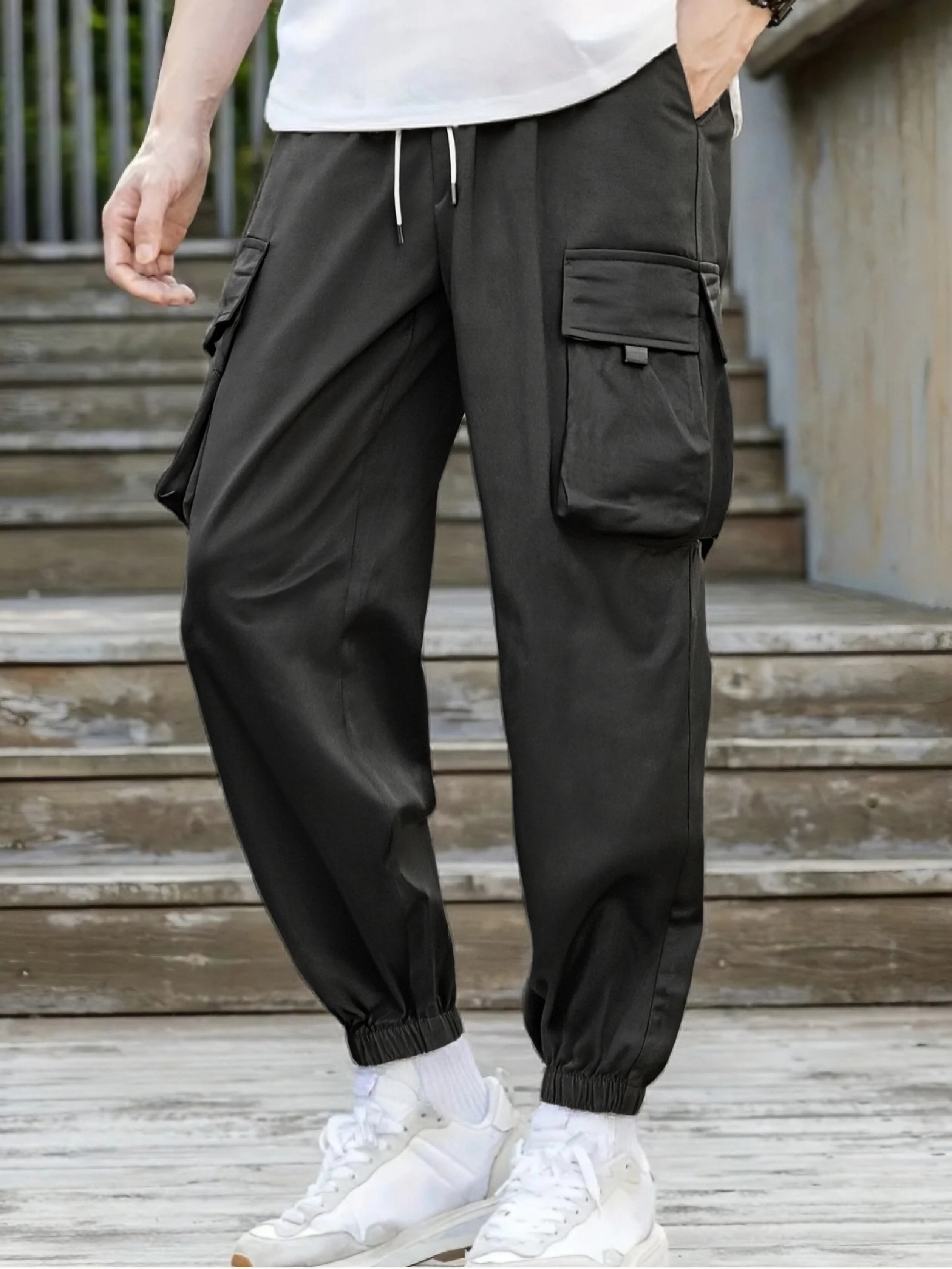 

Large pocket loose work pants, men's outdoor sports jogging tactical pants, elastic band pure cotton casual work pants