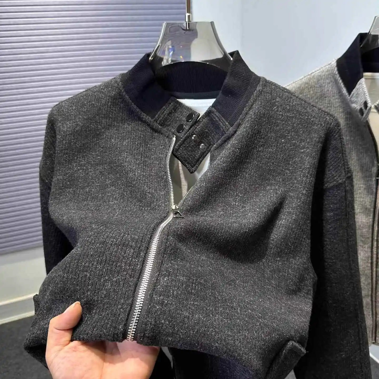 

High Quali Zipper Casual Men's Knitted Sweater Autumn Winter Outerwear Jaet Wide Fit Leisure Stand Collar Cardigan