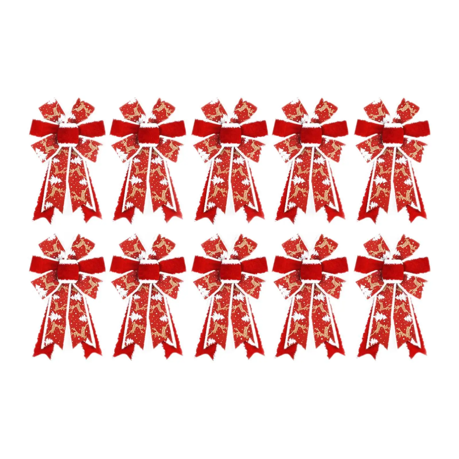 10x Christmas Ribbon Bows Christmas Tree Decoration 6 Sides Christmas Pendant for Christmas Wedding Garland Basket Treat Bags