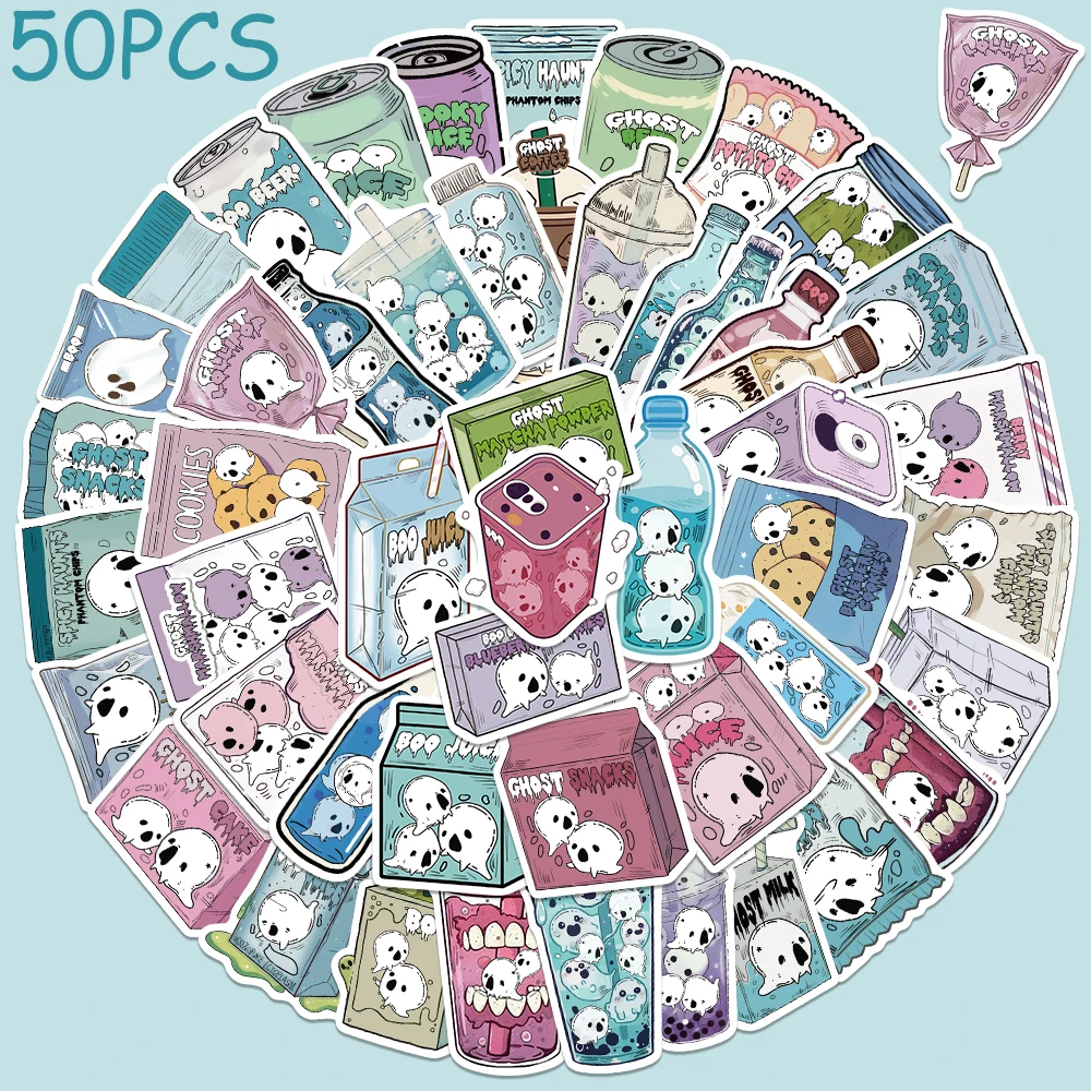 

50pcs Cartoon Ghost Foods Stickers Decals For Phone Laptop Scrapbook Suitcase Refrigerator DIY Aesthetic Waterproof Stickers