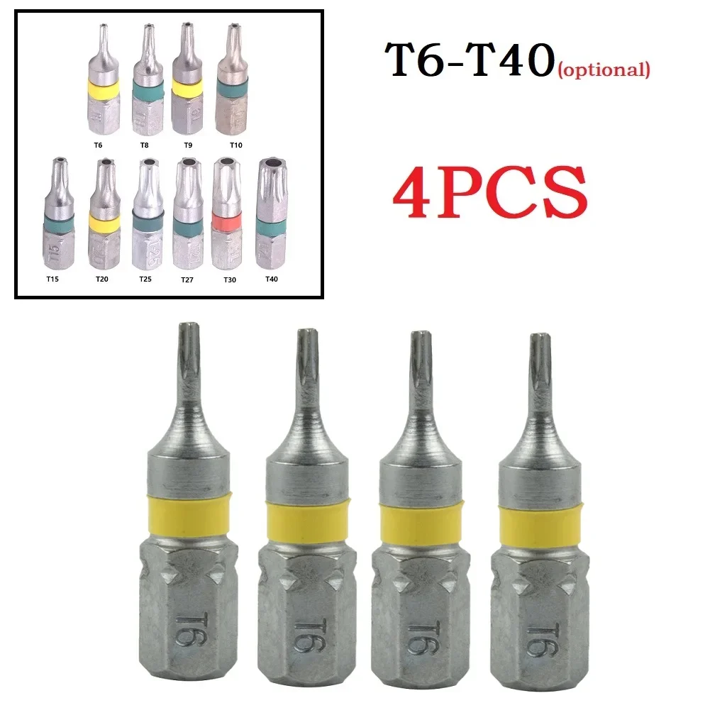 

4Pcs Magnetic T6-T40 Hex Head Screw Driver Bit 1/4inch Hex Shank 25mm Spanner Herramientas De Mano Parafusadeira Hand Tools