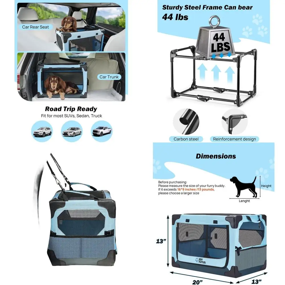

Portable 20 Foldable Dog Crate for Travel, Car-Friendly, Suitable for Small Dogs up to 18 lbs, Includes Soft Outdoor Cat Carrier
