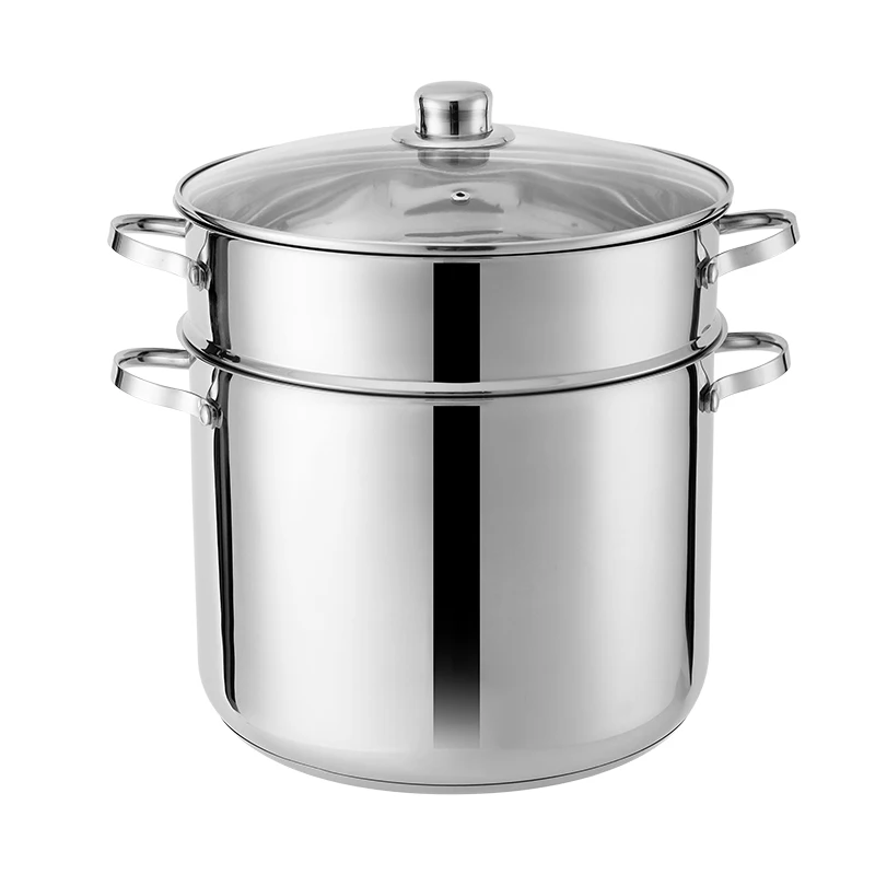 Pasta Pots 3 Piece Multifunction Premium Stainless Steel Spaghetti Pot with Encapsulated Base and Glass Lid, Silver