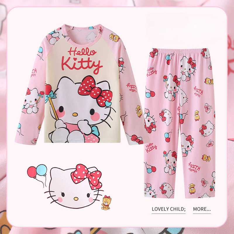 Cute Hello Kitty Kids Pajama Sets Comfortable Fashion Print Sleep Clothes Children Boys Girls Daily Homewear Autumn Winter