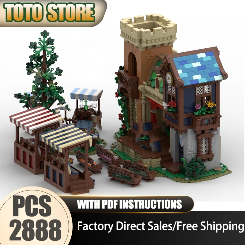 

Средневековый замок, модель Moc, строительные кирпичи, фестивальная сценическая модель, технология, модульный блок, игрушка, сделай сам, сборка, Рождественский подарок