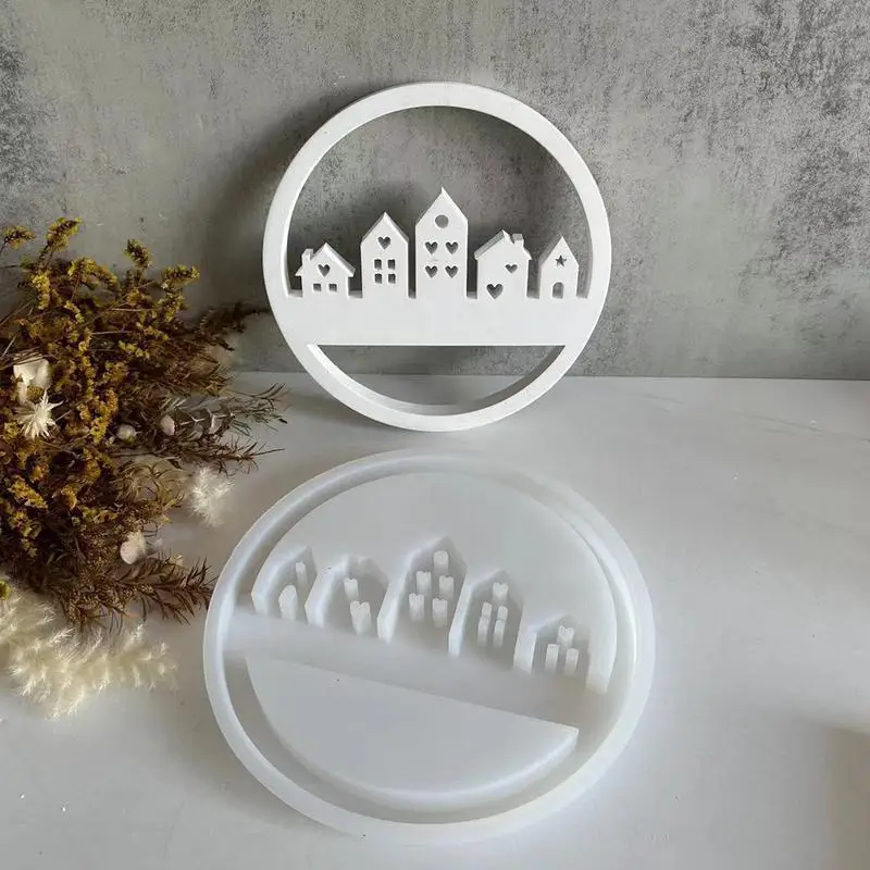 House Molds Silicone Architectural Silhouette Mold House Shape Silhouette Candle Mold Round Resin Construction Circle Mold